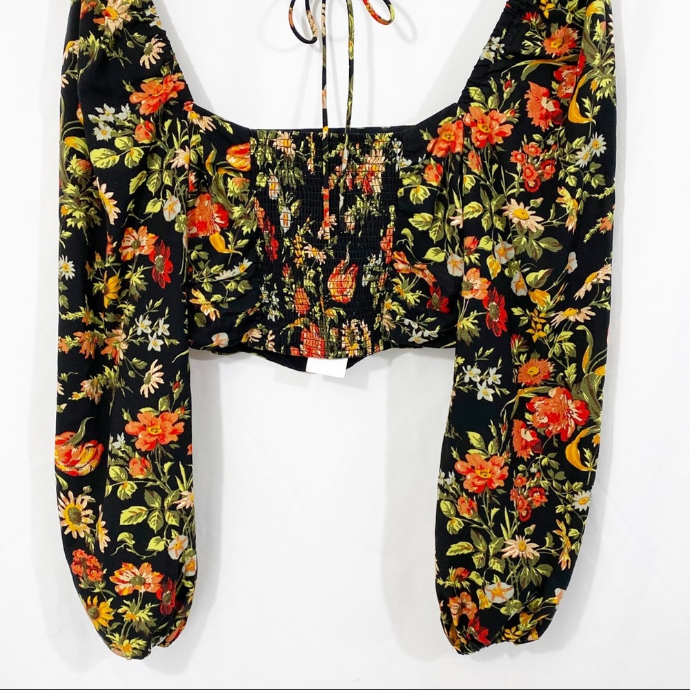 NEW UO Bambi Ruched Floral Puff Sleeve Blouse Top - Picture 9 of 13